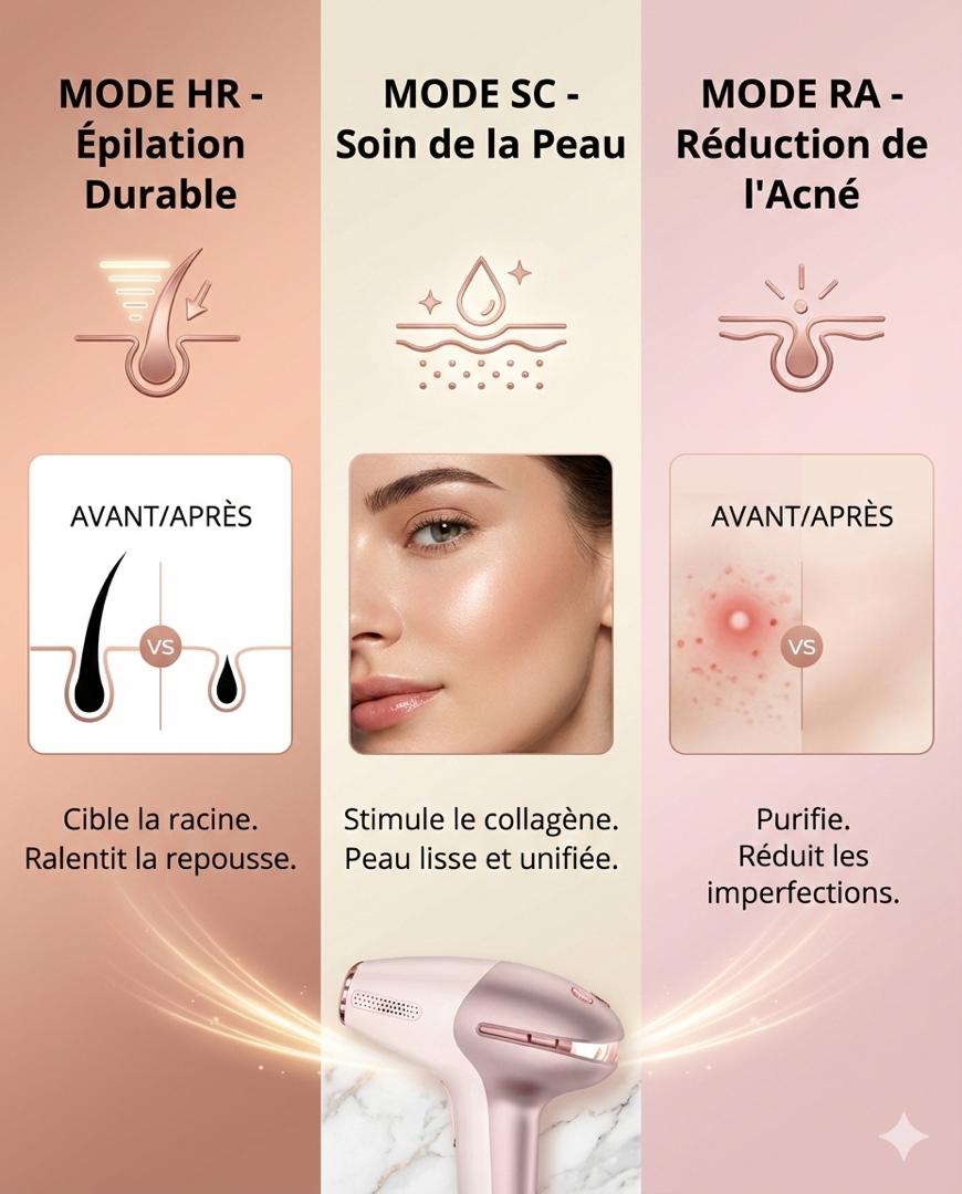 Épilateur IPL Rechargeable -Épilation durable à domicile | 9 Niveaux d'Intensité